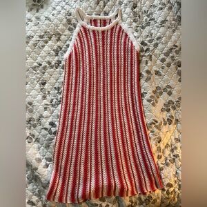 Pink and White Striped Knit Dress Beach Coverup